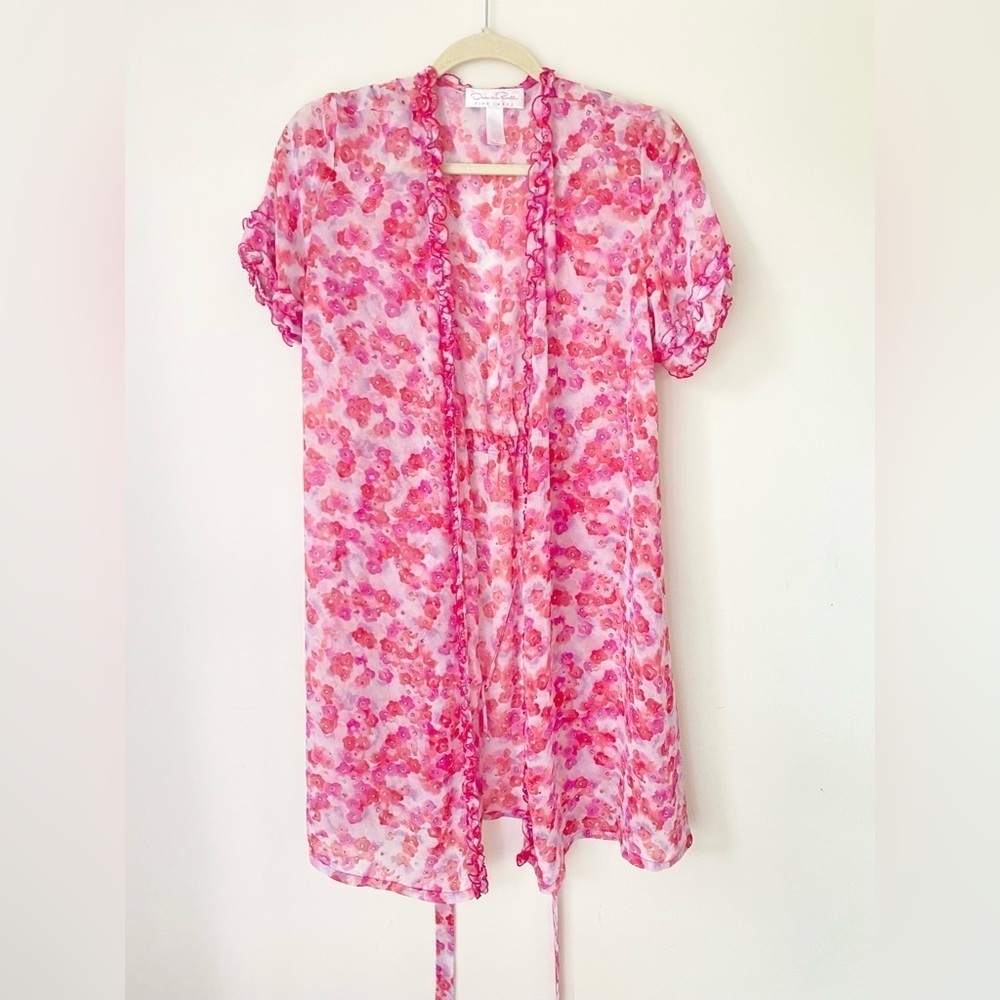 Oscar De La Renta Robe Women’s Medium Pink Floral Ruffle Pajamas